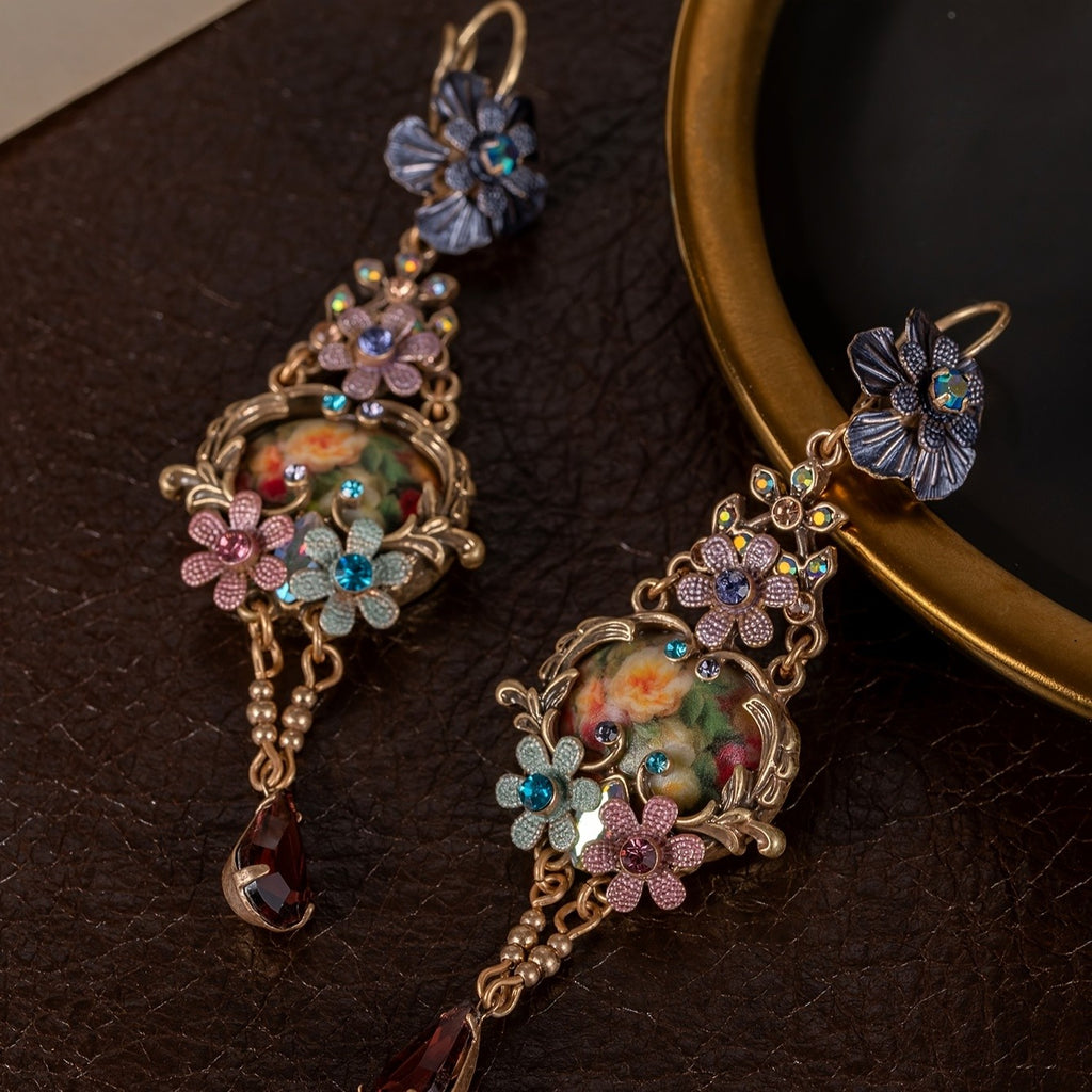 Elegant Floral Glass Drop Earrings