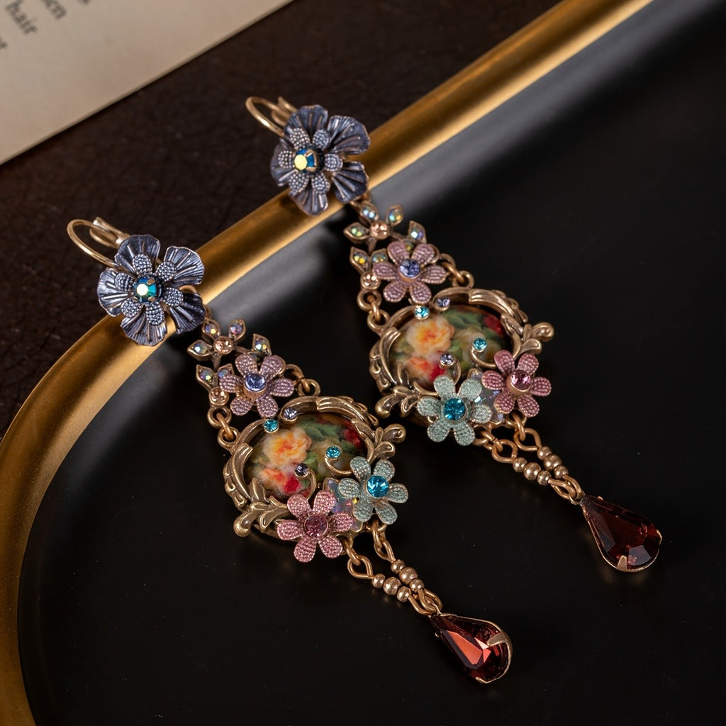 Elegant Floral Glass Drop Earrings