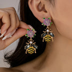 Whimsical Rose Bee Drop Earrings