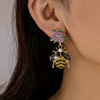Whimsical Rose Bee Drop Earrings