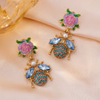 Whimsical Rose Bee Drop Earrings