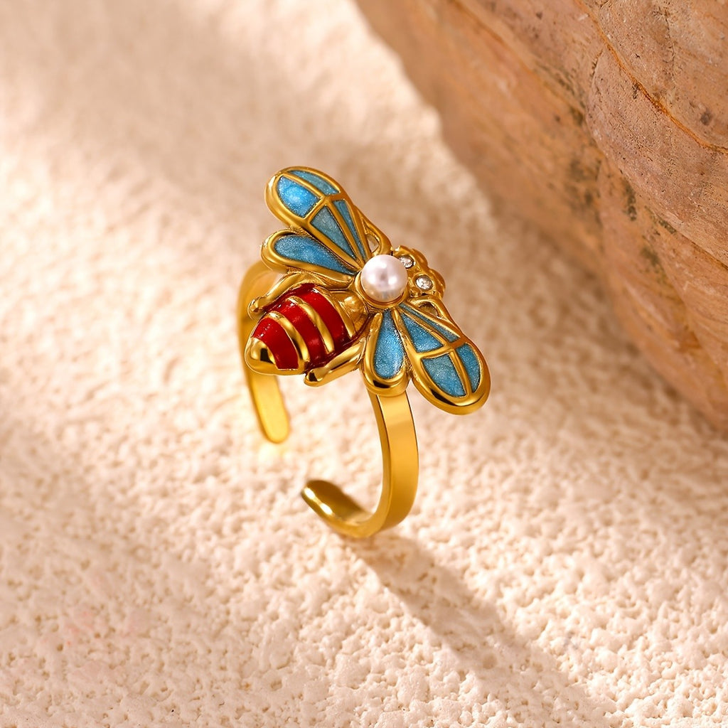Whimsical Enamel Bee Ring