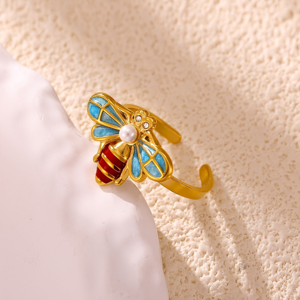 Whimsical Enamel Bee Ring