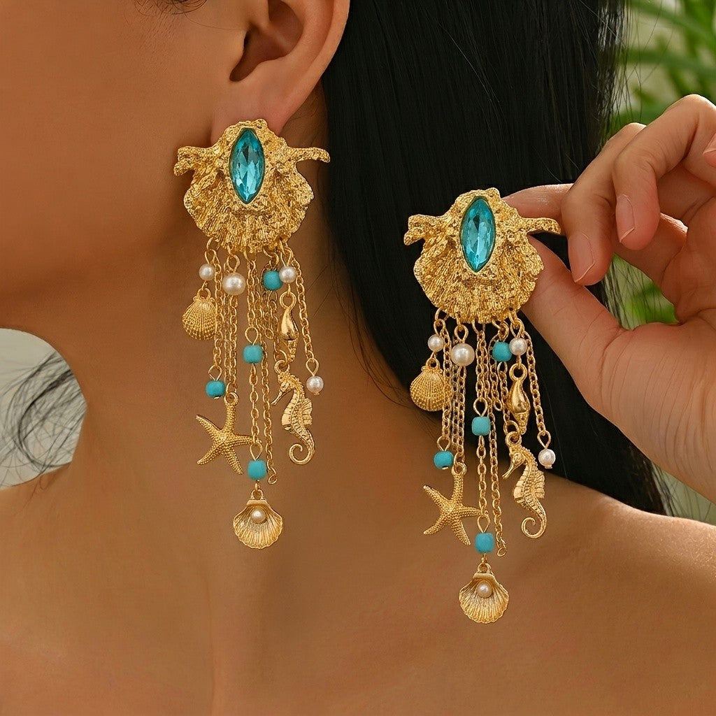 Ocean Shell Tassel Drop Earrings