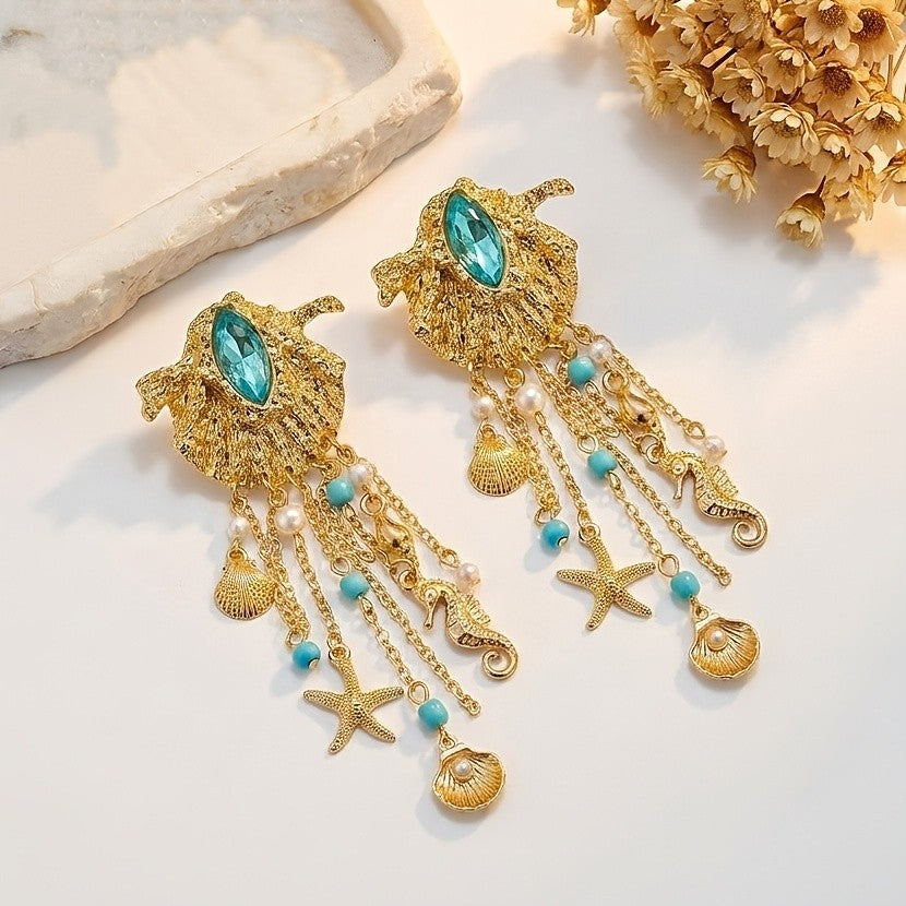 Ocean Shell Tassel Drop Earrings