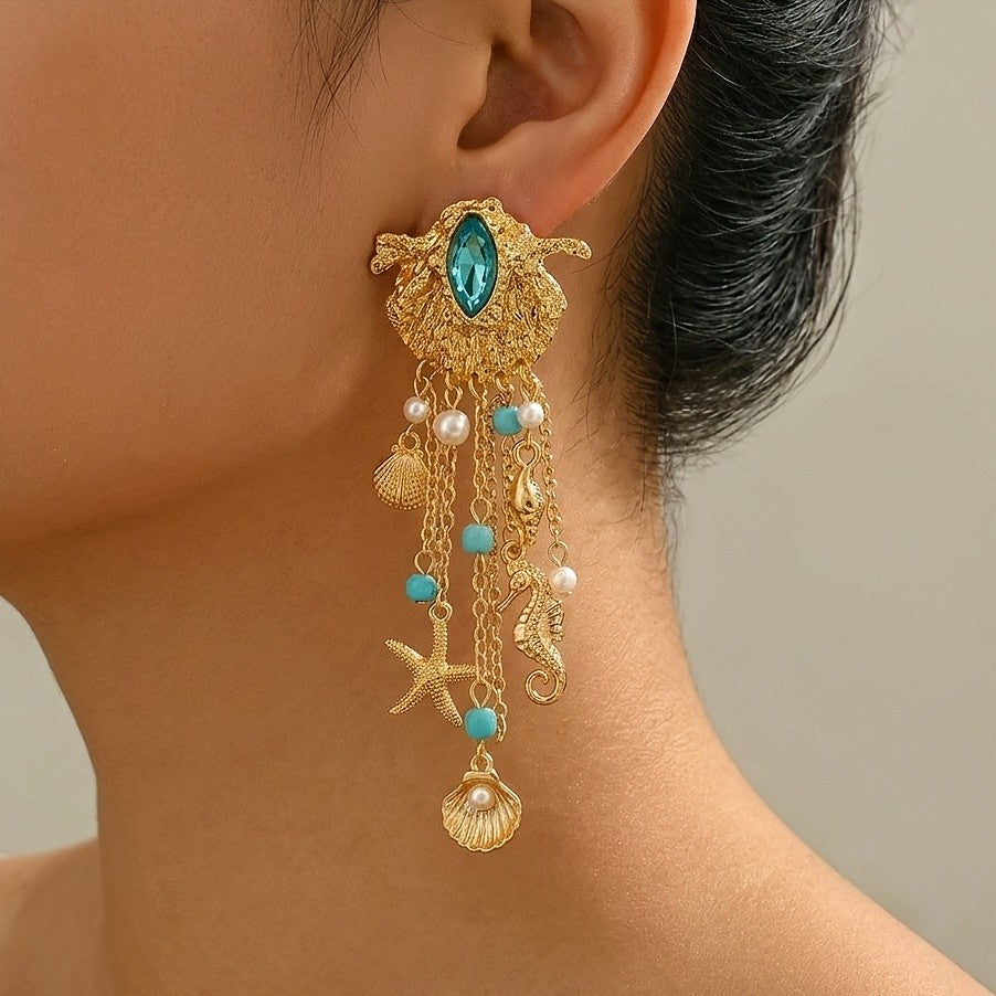 Ocean Shell Tassel Drop Earrings