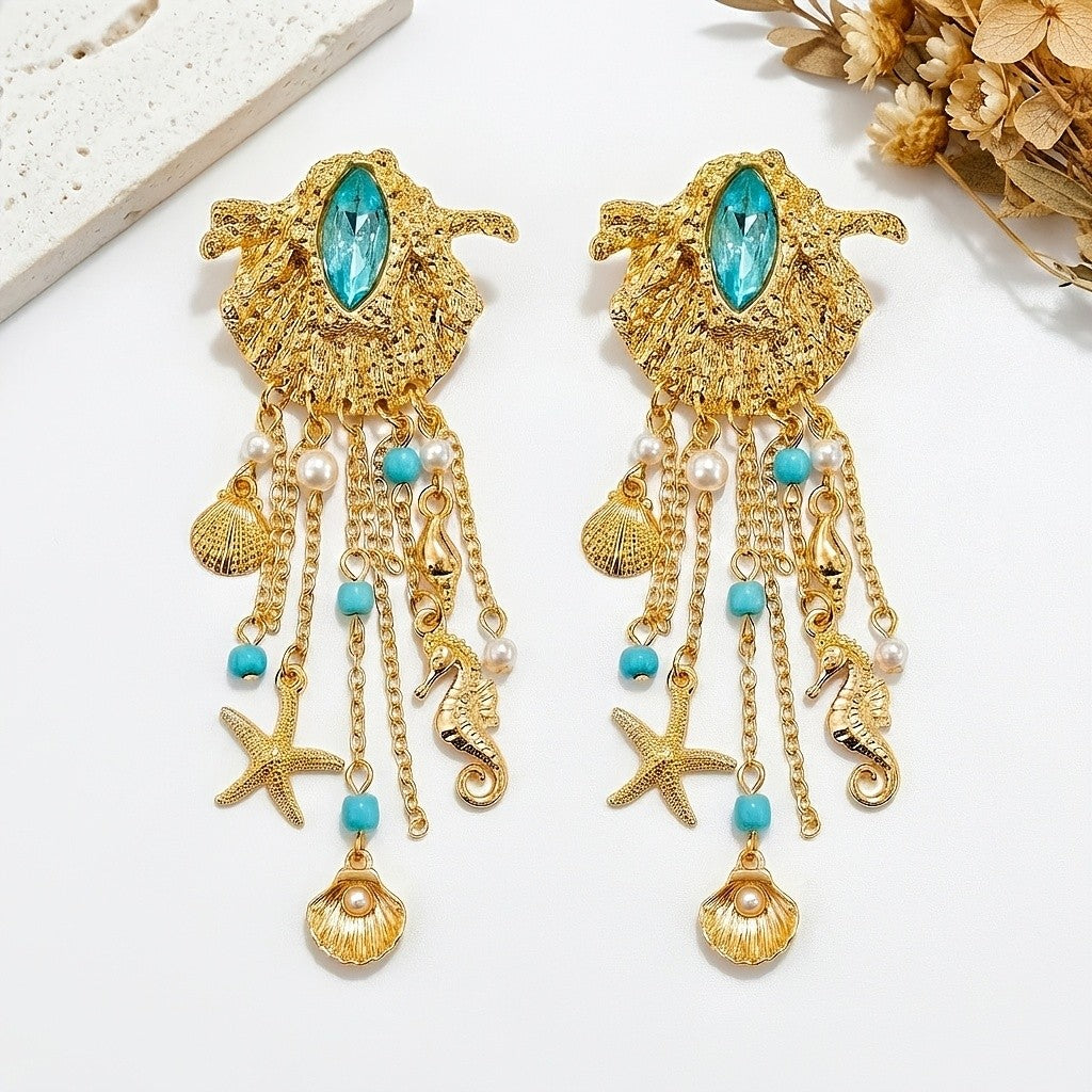 Ocean Shell Tassel Drop Earrings