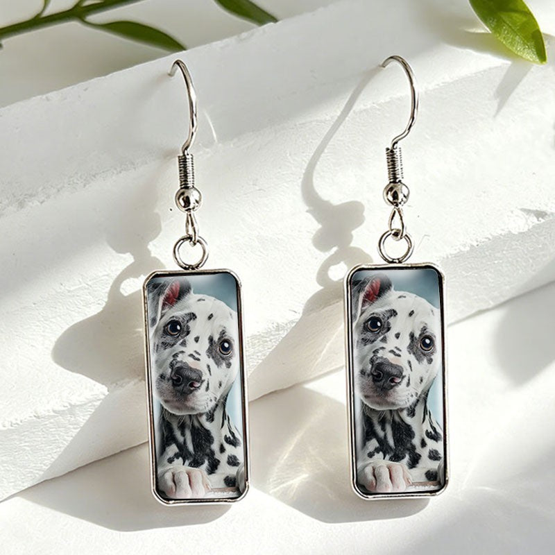 Dalmatian Puppy Rectangle Drop Earrings