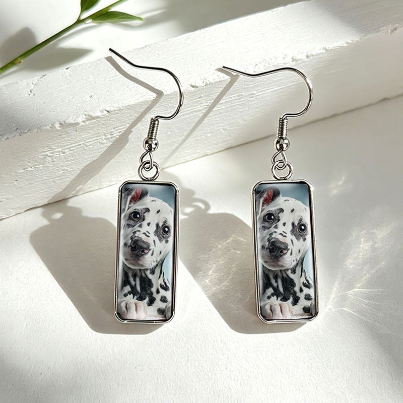 Dalmatian Puppy Rectangle Drop Earrings