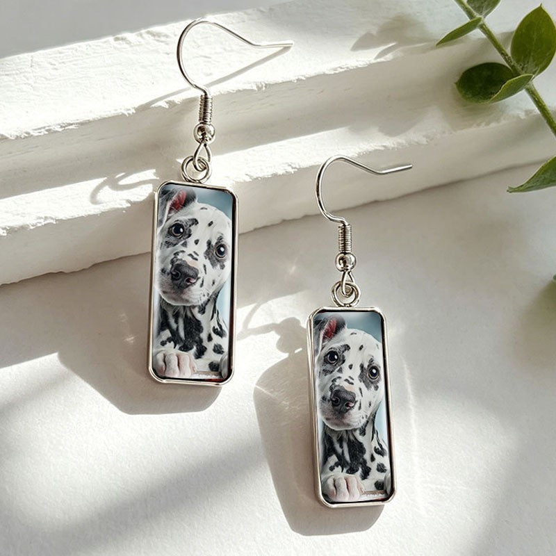 Dalmatian Puppy Rectangle Drop Earrings