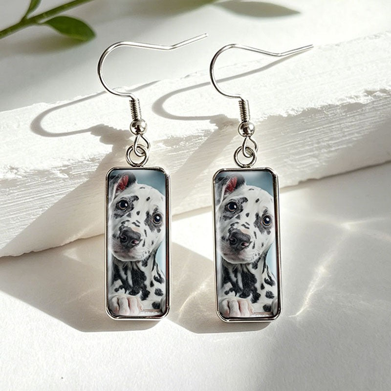 Dalmatian Puppy Rectangle Drop Earrings