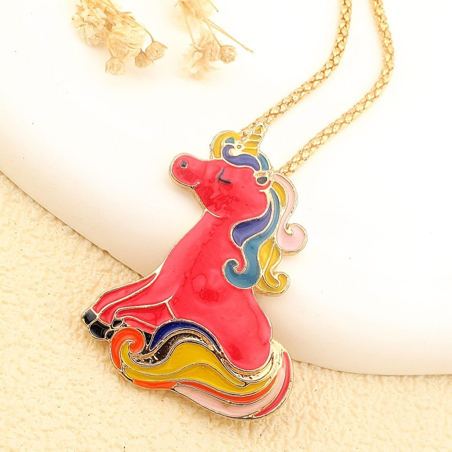 Whimsical Rainbow Unicorn Enamel Necklace