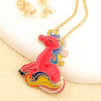Whimsical Rainbow Unicorn Enamel Necklace