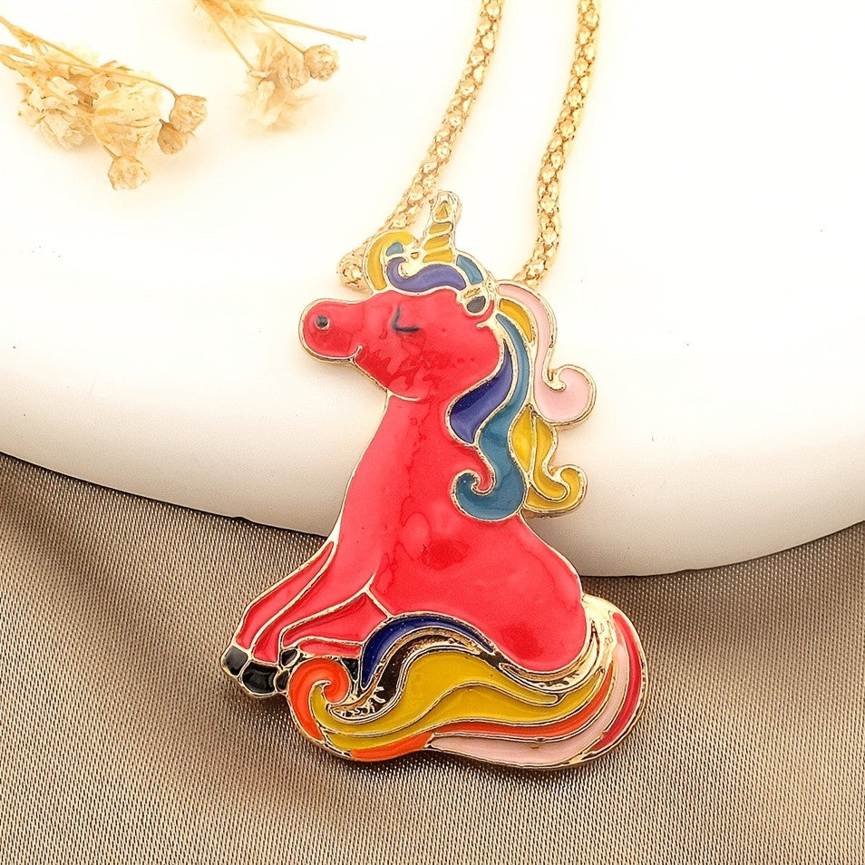 Whimsical Rainbow Unicorn Enamel Necklace