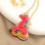 Whimsical Rainbow Unicorn Enamel Necklace