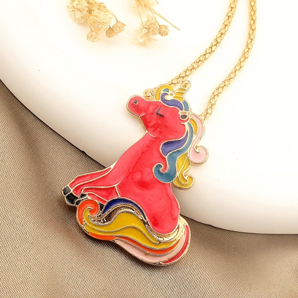 Whimsical Rainbow Unicorn Enamel Necklace