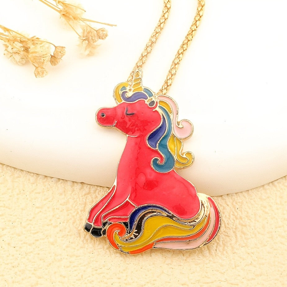 Whimsical Rainbow Unicorn Enamel Necklace