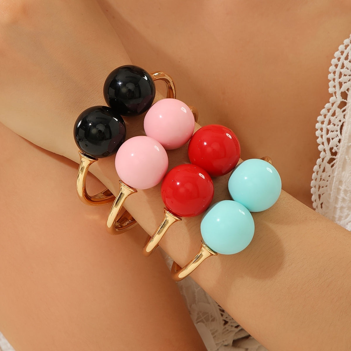 Colorful Sphere Open Cuff Bracelet