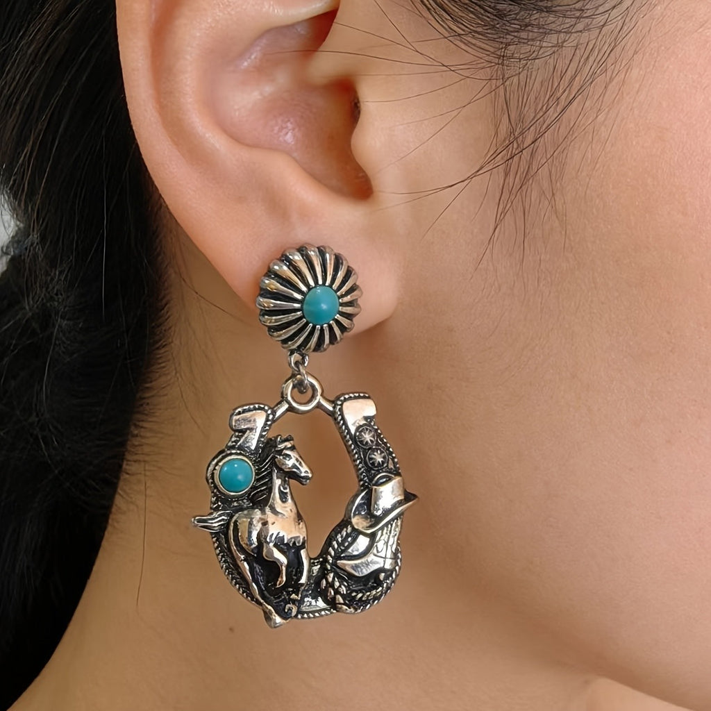 Boho Turquoise Horse Drop Earrings