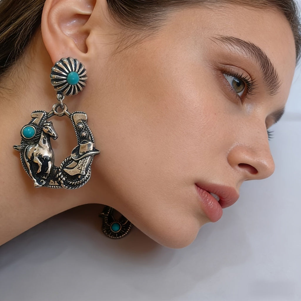 Boho Turquoise Horse Drop Earrings
