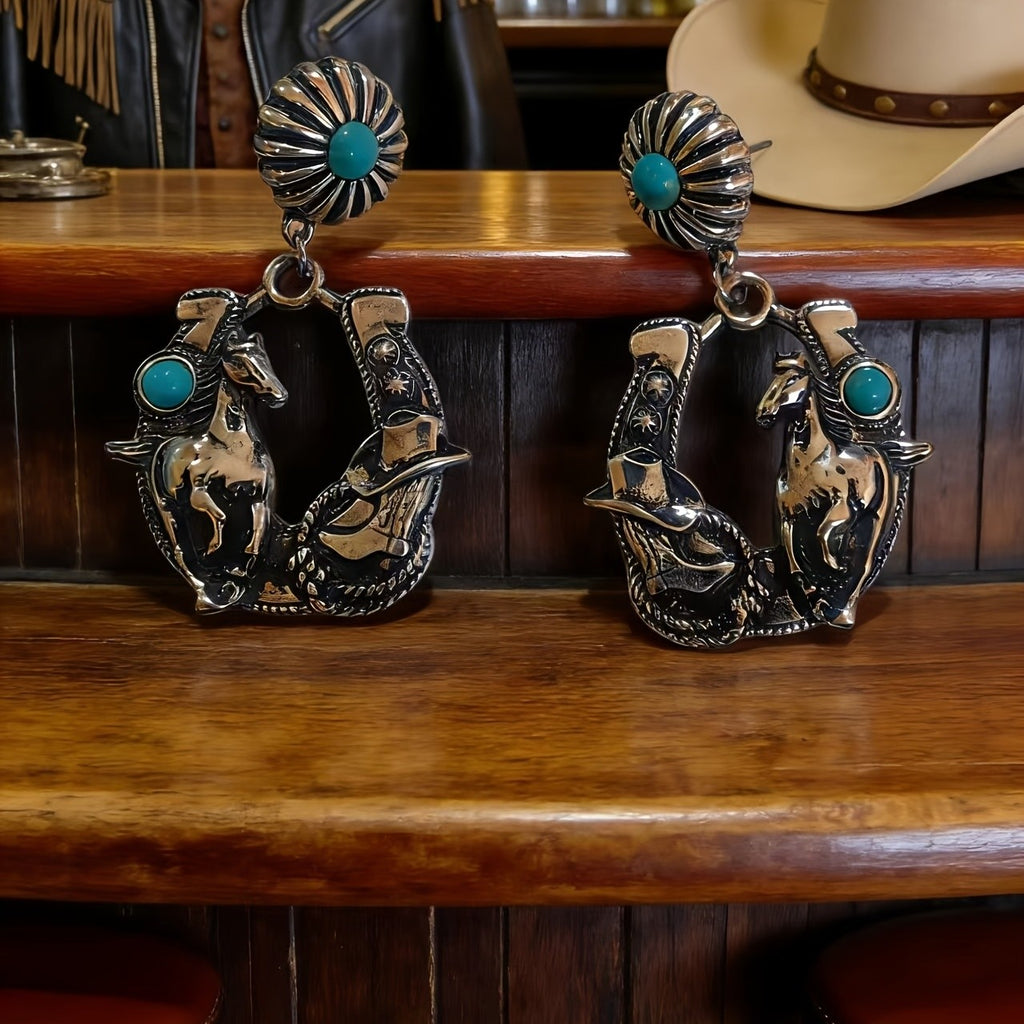 Boho Turquoise Horse Drop Earrings