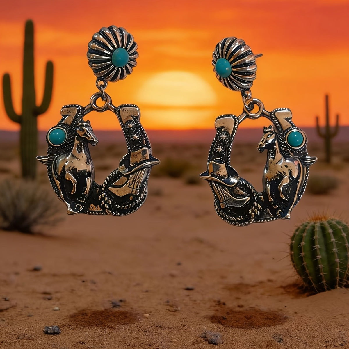 Boho Turquoise Horse Drop Earrings