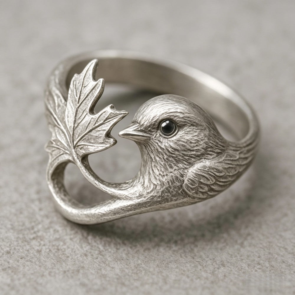 Whimsical Bird Leaf Statement Ring