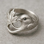 Whimsical Bird Leaf Statement Ring