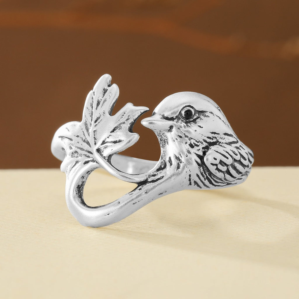 Whimsical Bird Leaf Statement Ring