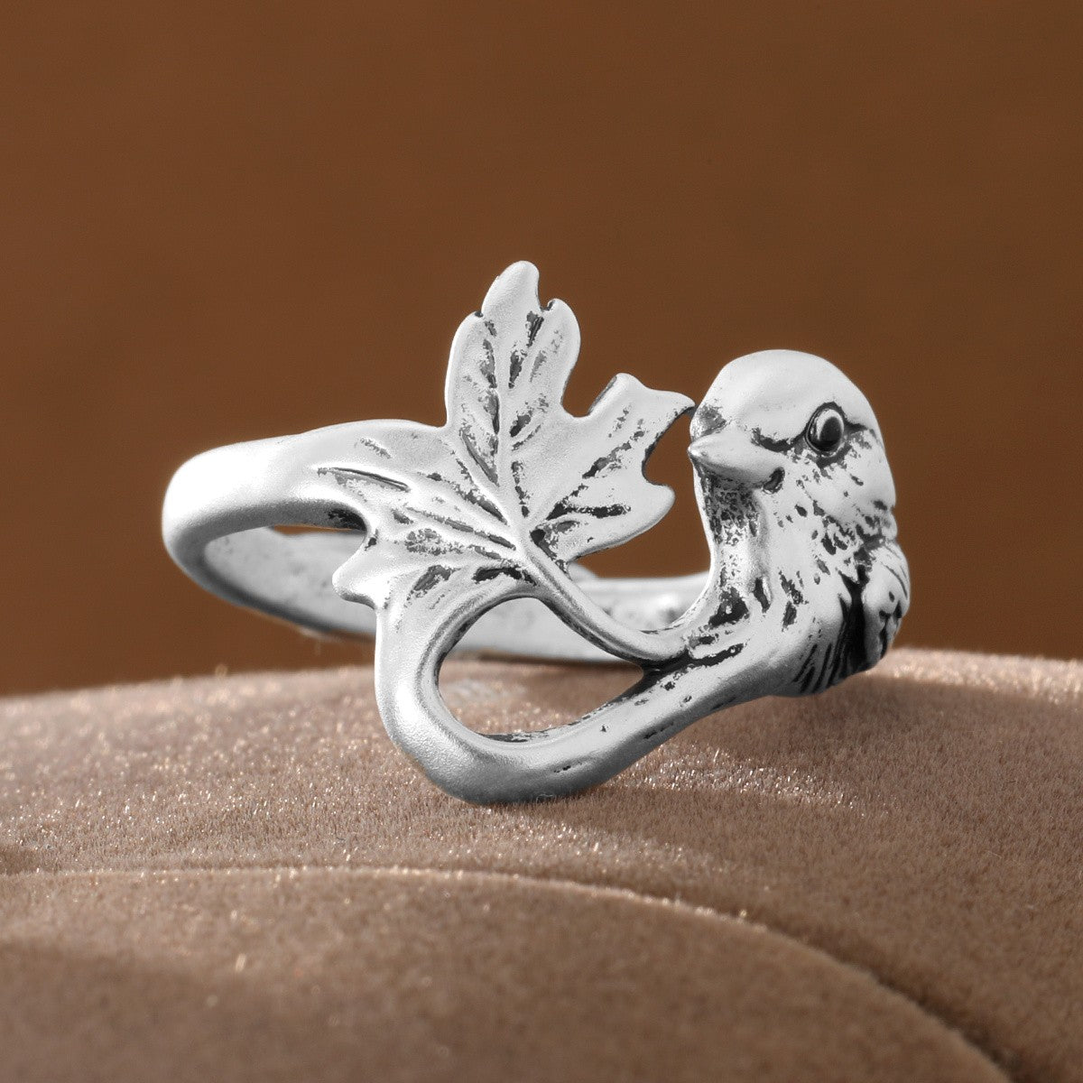 Whimsical Bird Leaf Statement Ring