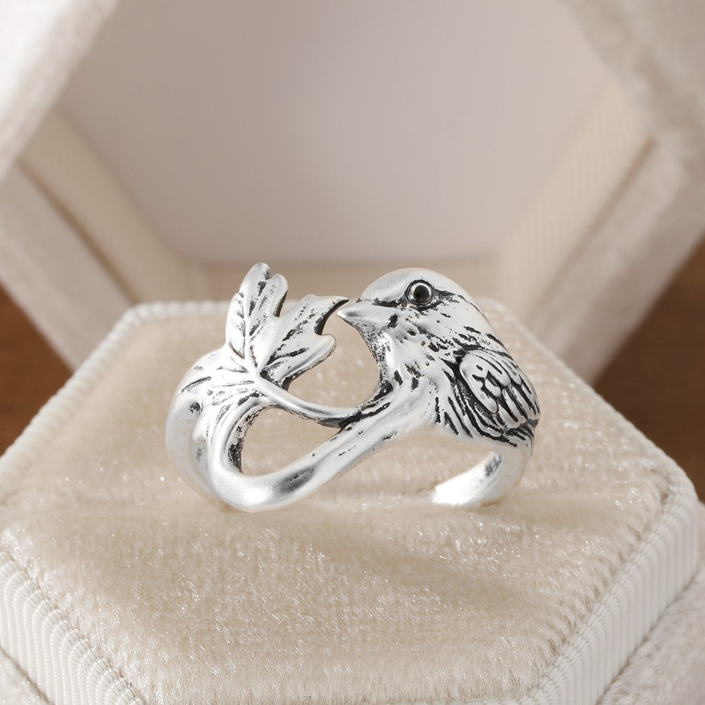 Whimsical Bird Leaf Statement Ring