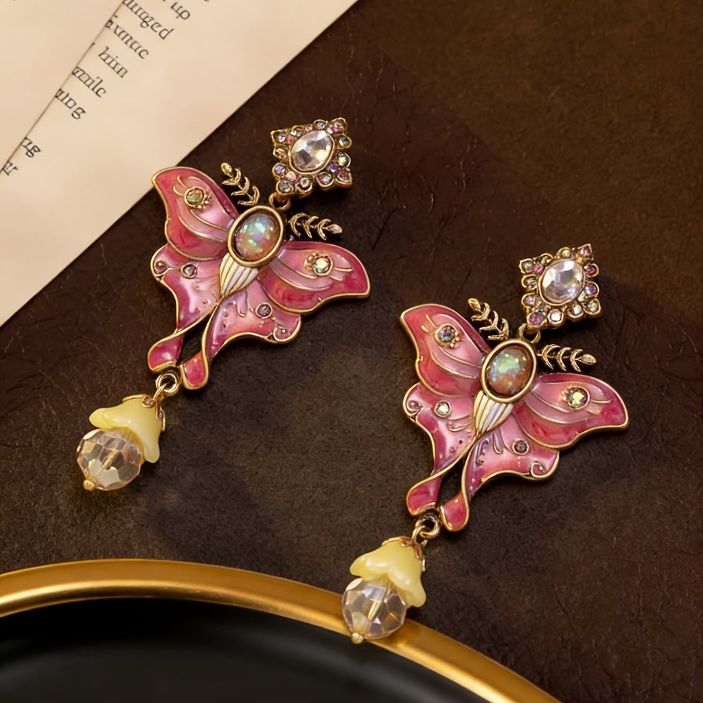 Whimsical Pink Butterfly Drop Earrings