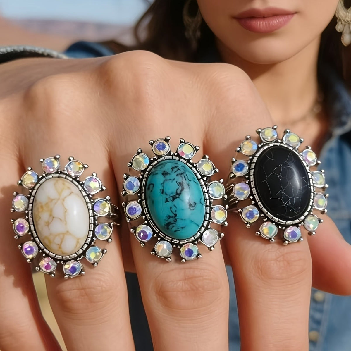Boho Oval Turquoise Statement Ring