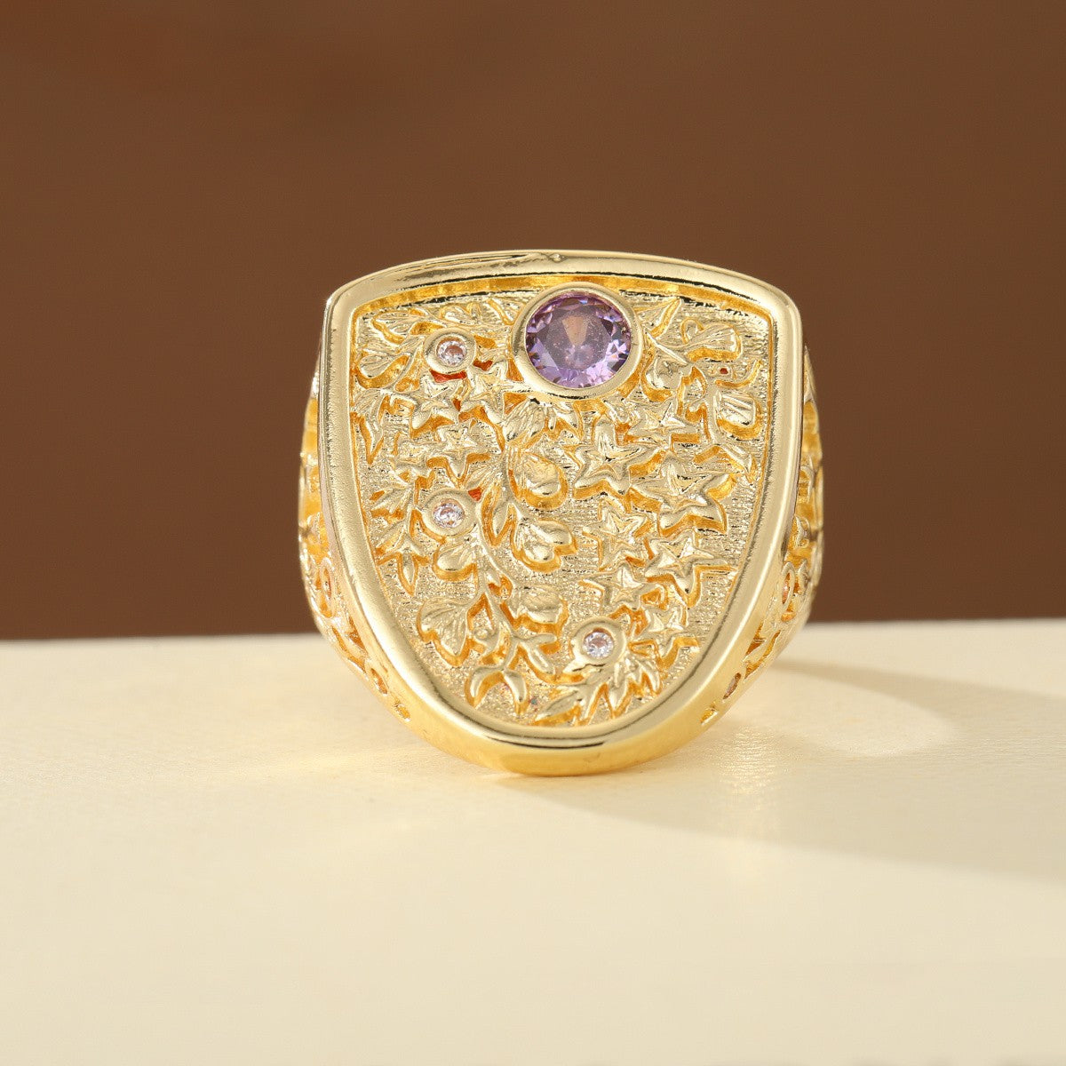 Elegant Floral Shield Ring