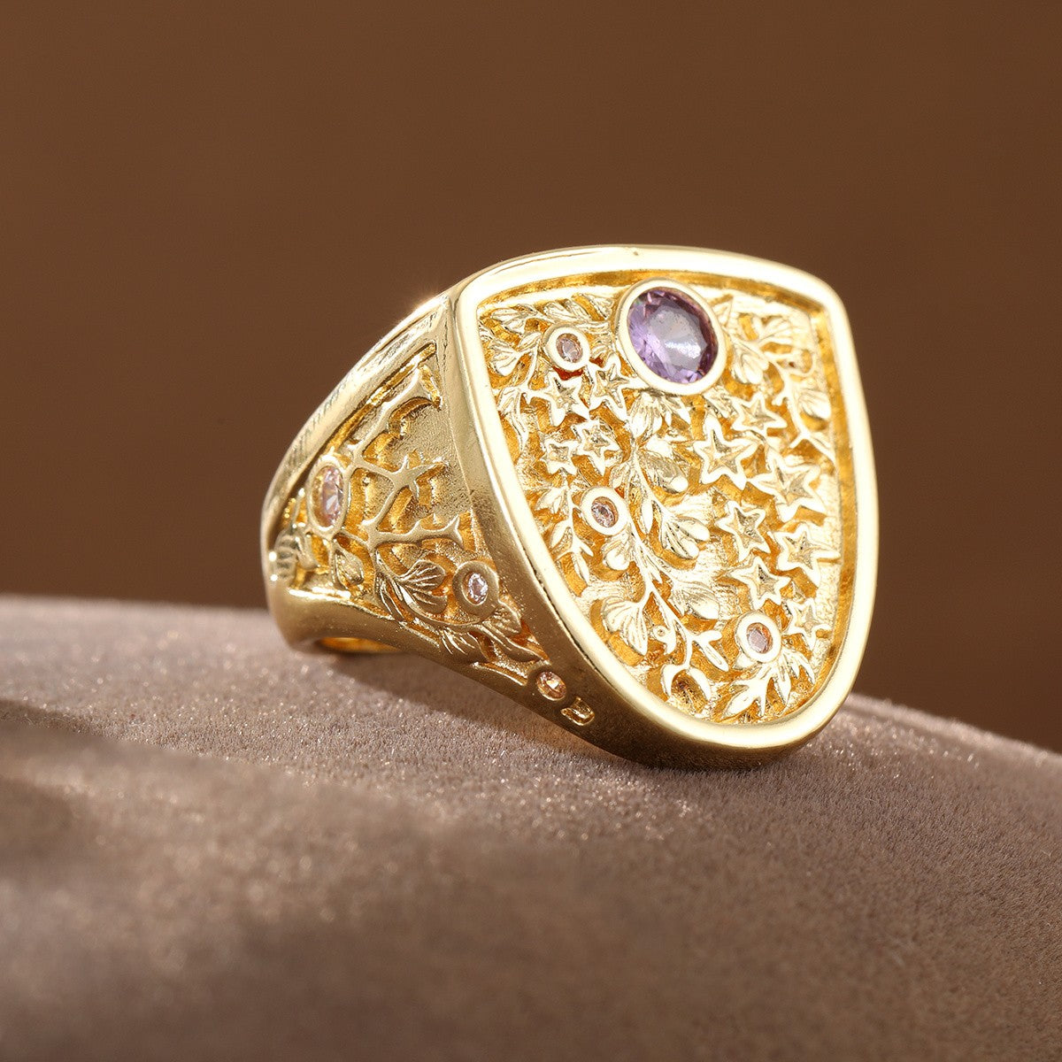 Elegant Floral Shield Ring