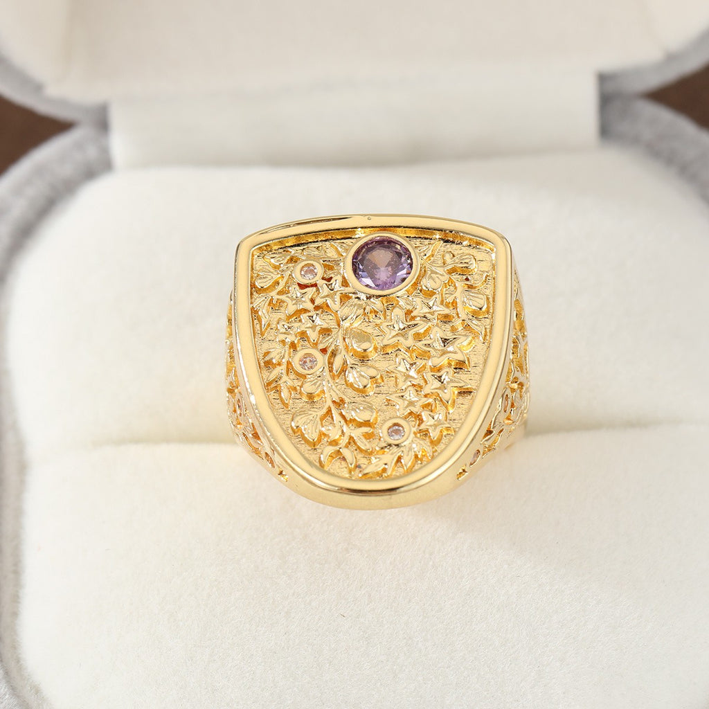 Elegant Floral Shield Ring