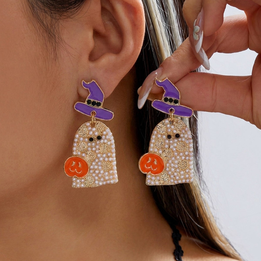 Whimsical Ghost Pearl Drop Earrings