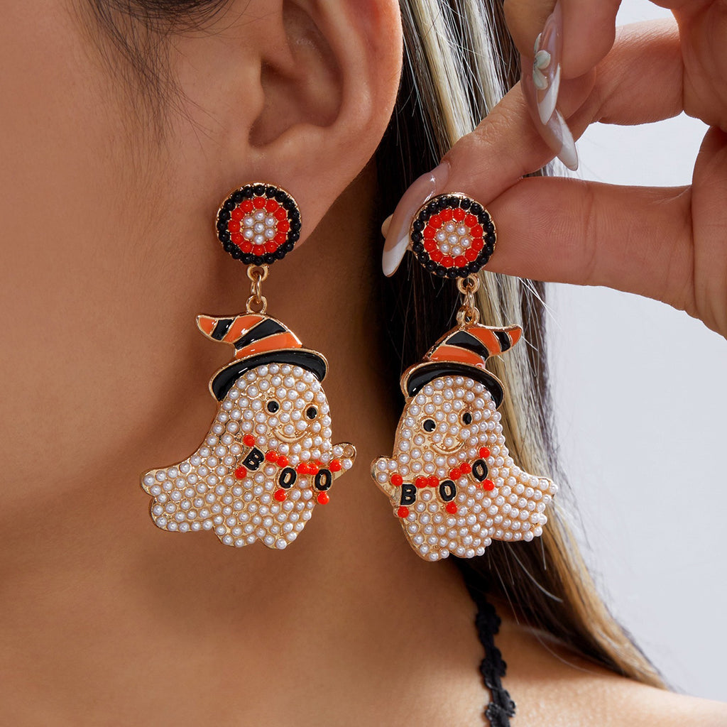 Whimsical Ghost Pearl Drop Earrings