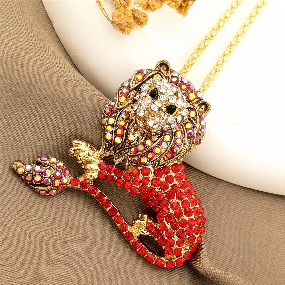 Bold Seated Lion Glass Necklace