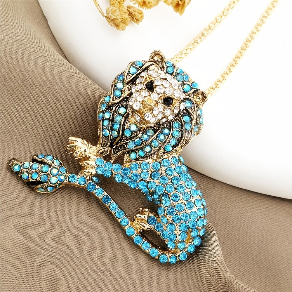 Bold Seated Lion Glass Necklace