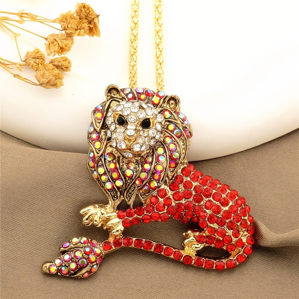 Bold Seated Lion Glass Necklace