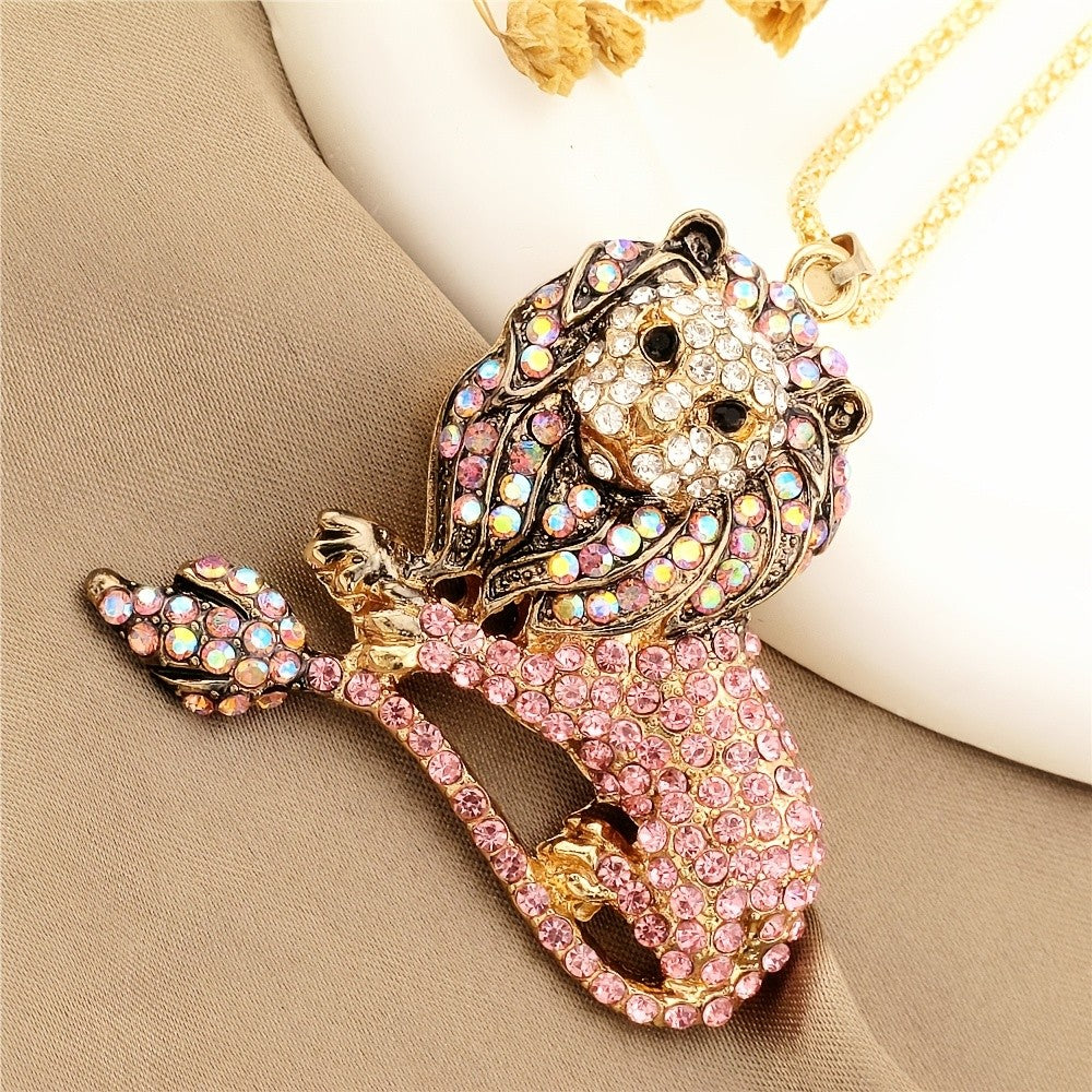 Bold Seated Lion Glass Necklace