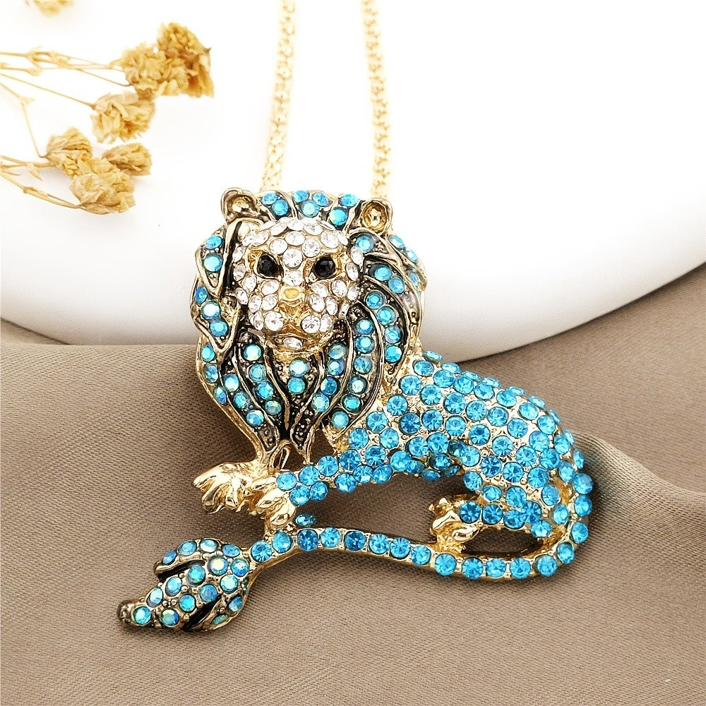 Bold Seated Lion Glass Necklace