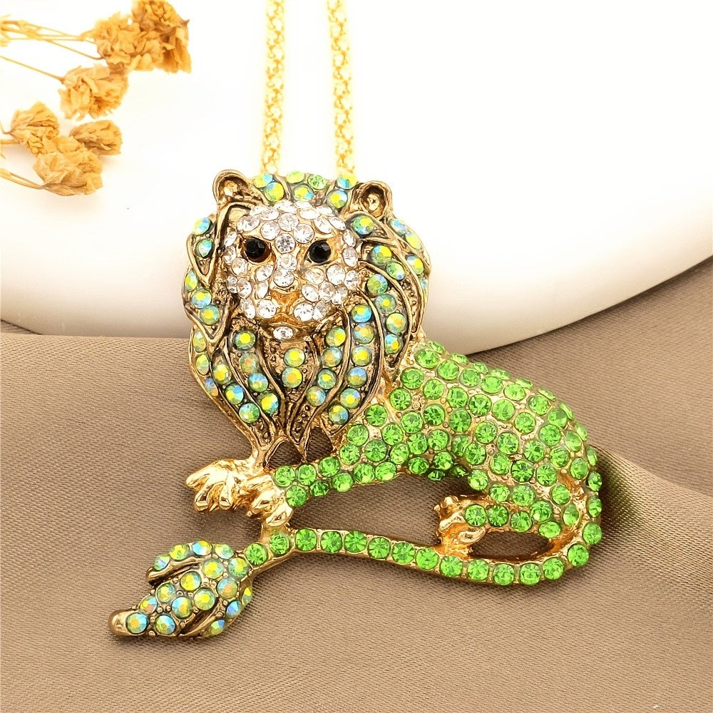 Bold Seated Lion Glass Necklace