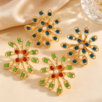 Regal Floral Gemstone Stud Earrings