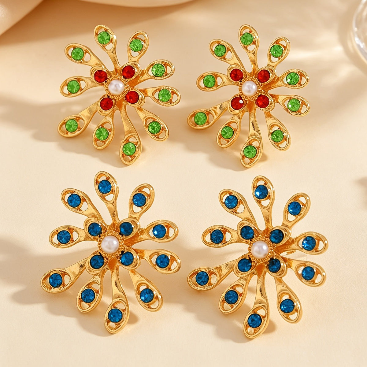 Regal Floral Gemstone Stud Earrings