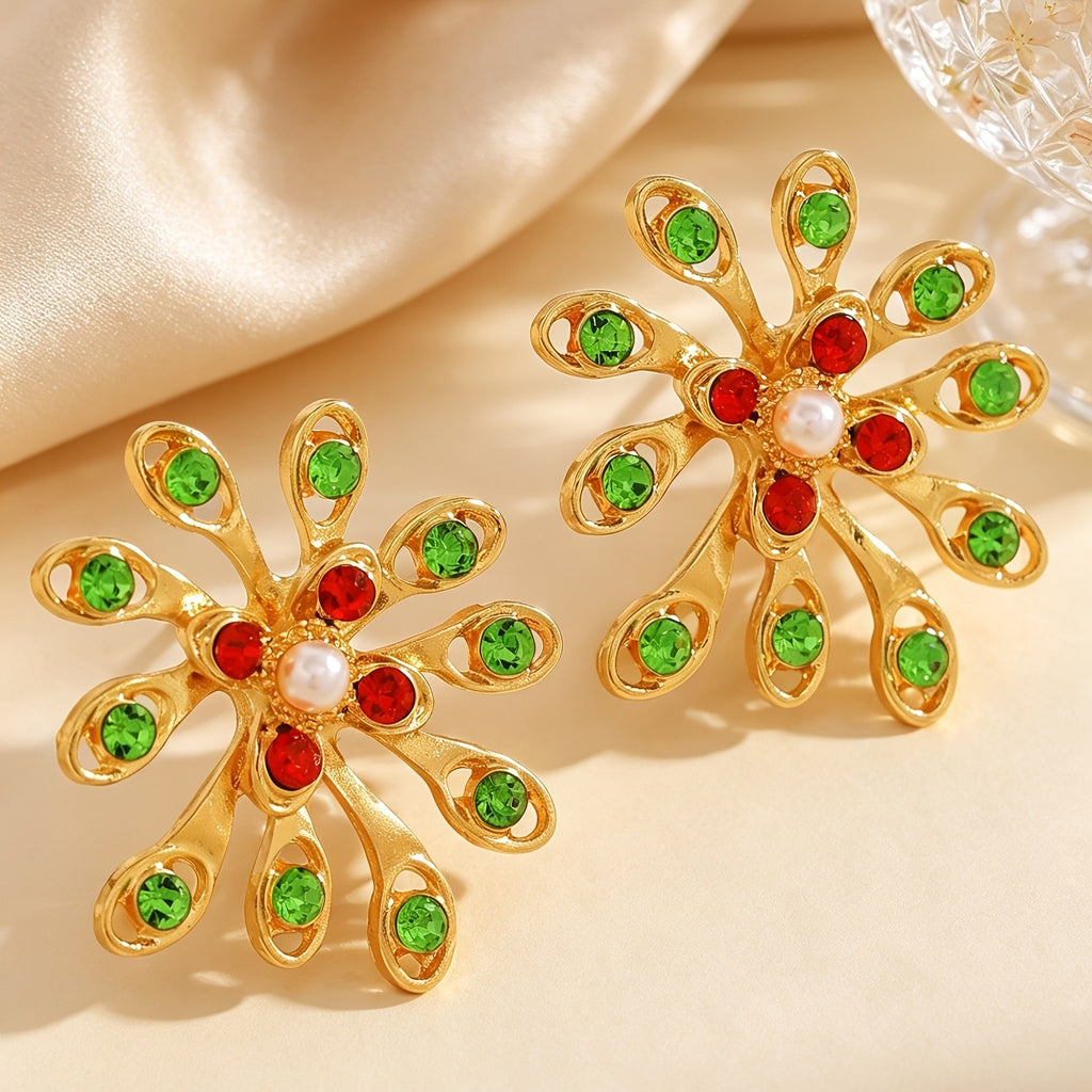 Regal Floral Gemstone Stud Earrings