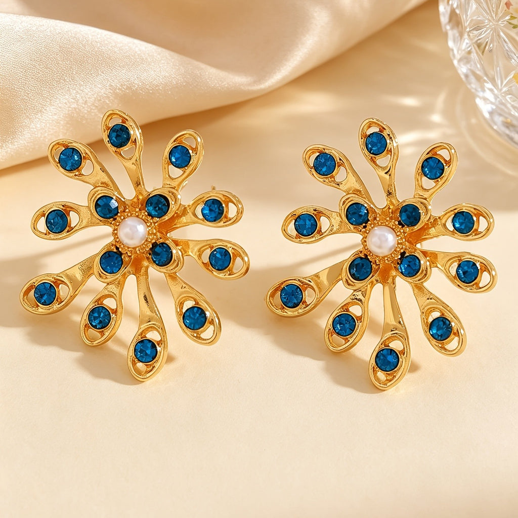 Regal Floral Gemstone Stud Earrings