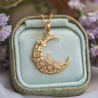 Whimsical Moon Dragonfly Floral Necklace
