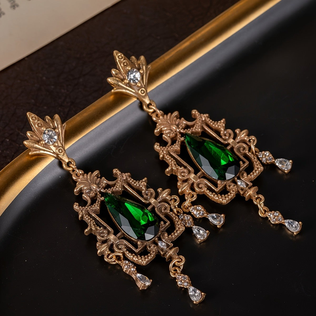 Regal Green Gemstone Drop Earrings